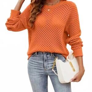 NEW MISS SPARKLING paula open knit sweater in orange